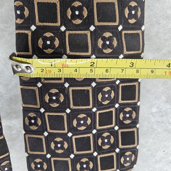 IKE BEHAR Men's 100% Silk Tie Black Tan White Hand Tailored in the USA RN 121148 - Picture 5 of 6
